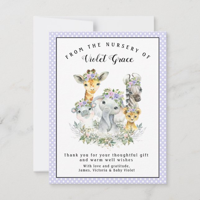 Invitación Chica Safari Baby Shower Gracias Cartas (Anverso)