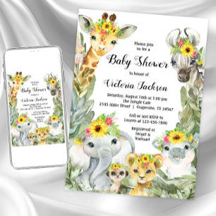 Invitación Chica Safari de Girasoles Baby Shower
