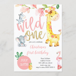 Invitación Chica salvaje de la selva Safari primer cumpleaños