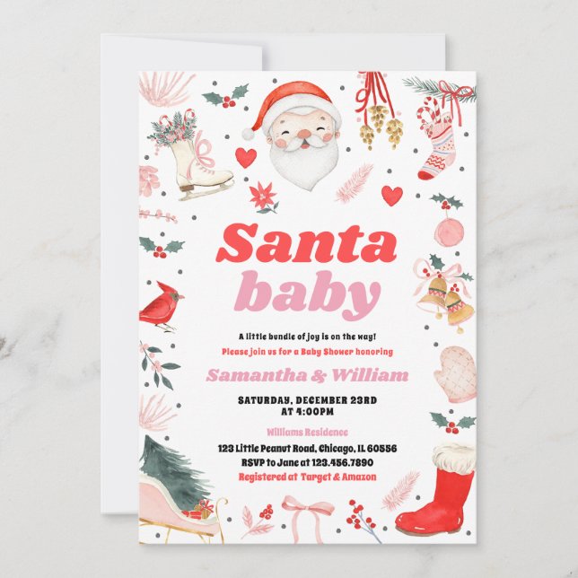 Invitación Chica Santa Baby Baby Shower (Anverso)