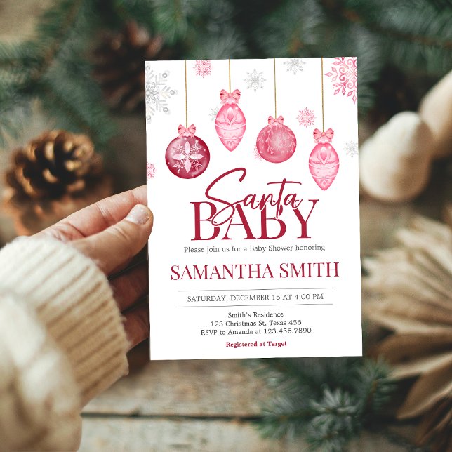 Invitación Chica Santa Bebé Navidades Baby Shower (Santa Baby Christmas Baby Shower Invitation)