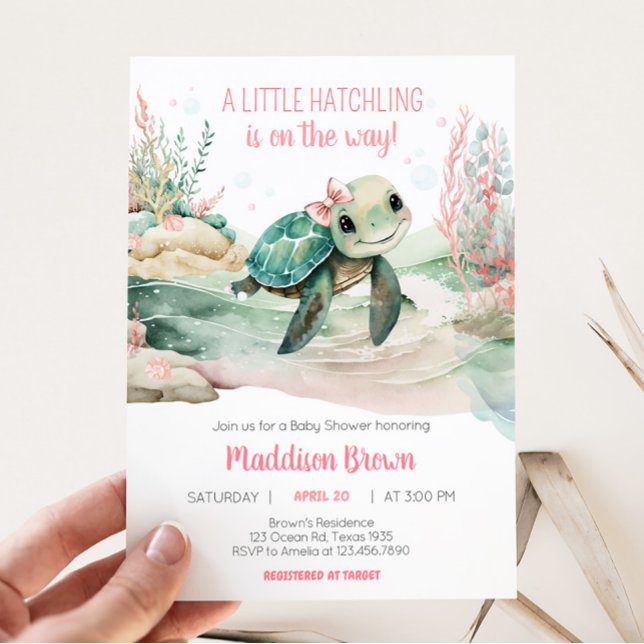 Invitación Chica Sea Turtle Baby Shower (A Little Hatching Is On the Way Baby Shower Invitation)