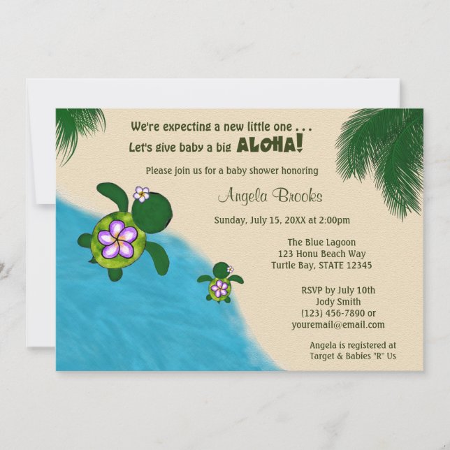 Invitación CHICA Sea TURTLE Baby Shower Invite PURP (Honu) 04 (Anverso)