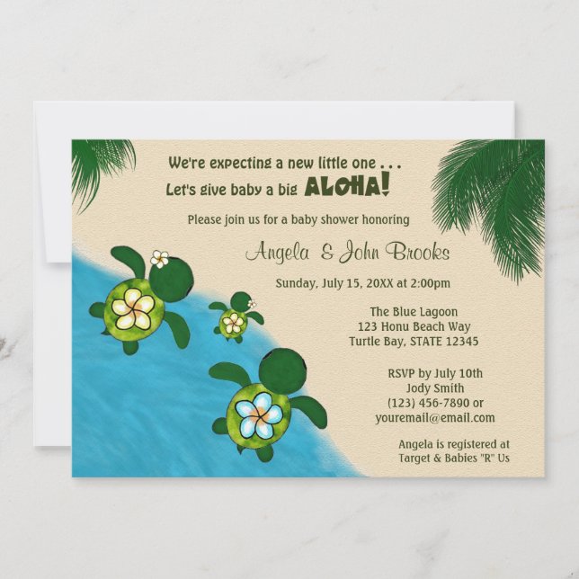 Invitación CHICA Sea TURTLE Baby Shower Invite YEL (Honu) 03B (Anverso)