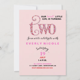 Invitación Chica Segundo Cumpleaños Ropa Rosa Roja