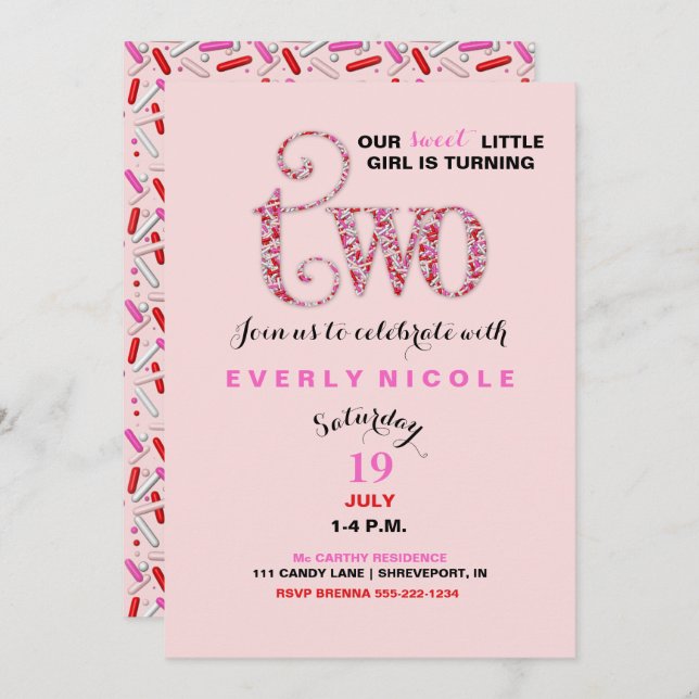 Invitación Chica Segundo Cumpleaños Ropa Rosa Roja (Anverso / Reverso)