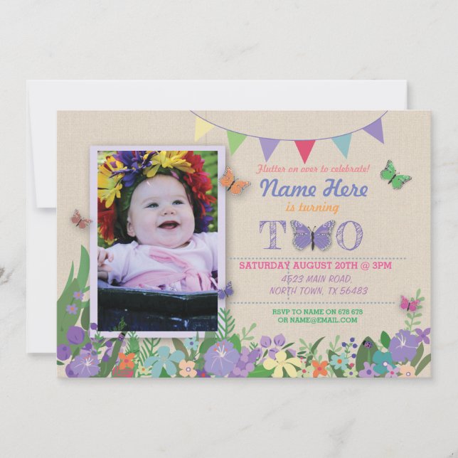 Invitación Chica Segundo Segundo Invitado De Cumpleaños De Do (Anverso)