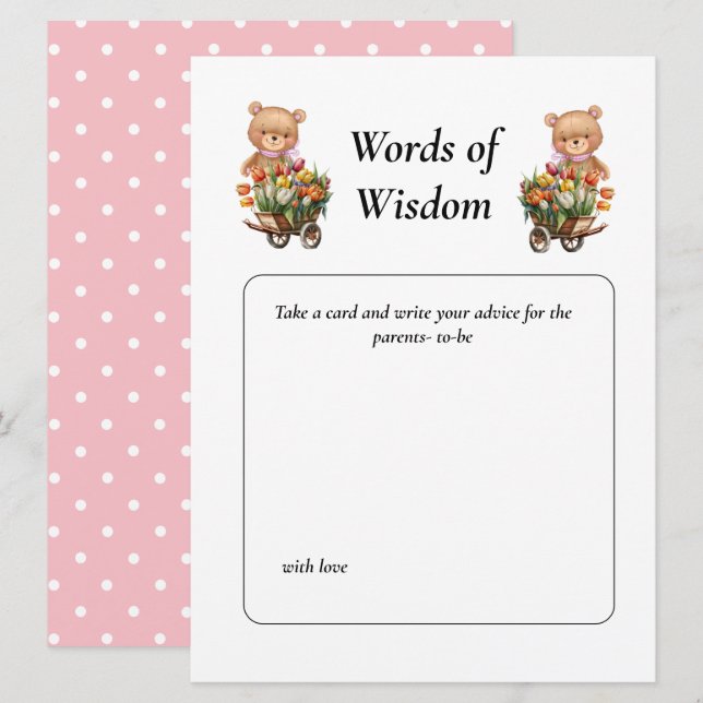 Invitación Chica Shower de Bebé Teddy Floral (Anverso / Reverso)