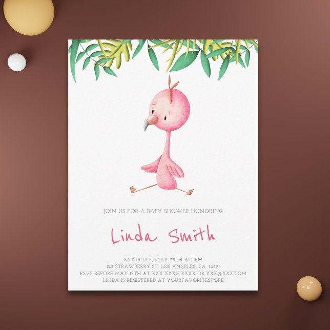 Invitación Chica simple de flamenco tropical Baby Shower (Subido por el creador)