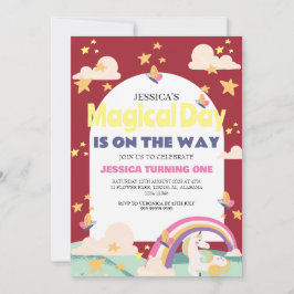 Invitación Chica simple lindo foto Unicornio primer bebé cump