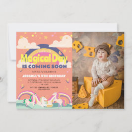 Invitación Chica simple lindo foto Unicornio primer bebé cump