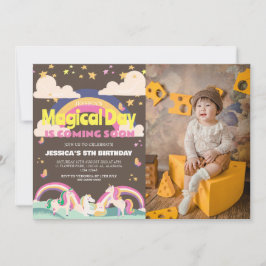 Invitación Chica simple lindo foto Unicornio primer bebé cump