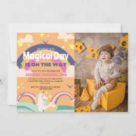 Invitación Chica simple lindo foto Unicornio primer bebé cump