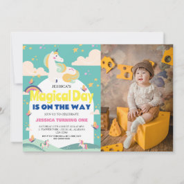 Invitación Chica simple lindo foto Unicornio primer bebé cump