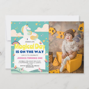 Invitación Chica simple lindo foto Unicornio primer bebé cump