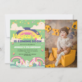 Invitación Chica simple lindo foto Unicornio primer bebé cump