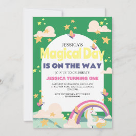 Invitación Chica simple lindo foto Unicornio primer bebé cump