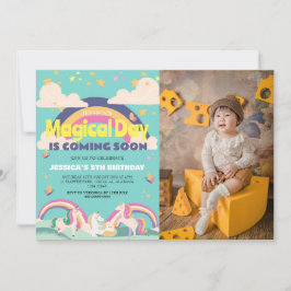 Invitación Chica simple lindo foto Unicornio primer bebé cump