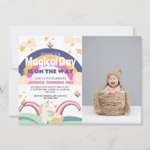 Invitación Chica simple lindo foto Unicornio primer bebé cump