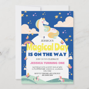 Invitación Chica simple lindo foto Unicornio primer bebé cump