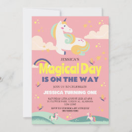 Invitación Chica simple lindo foto Unicornio primer bebé cump