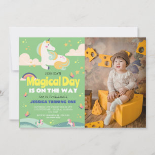 Invitación Chica simple lindo foto Unicornio primer bebé cump