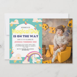 Invitación Chica simple lindo foto Unicornio primer bebé cump