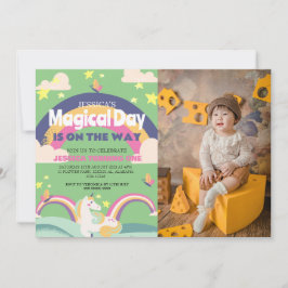 Invitación Chica simple lindo foto Unicornio primer bebé cump