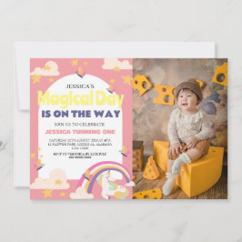 Invitación Chica simple lindo foto Unicornio primer bebé cump