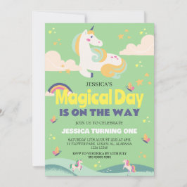 Invitación Chica simple lindo foto Unicornio primer bebé cump