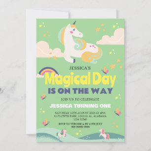 Invitación Chica simple lindo foto Unicornio primer bebé cump