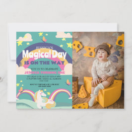 Invitación Chica simple lindo foto Unicornio primer bebé cump