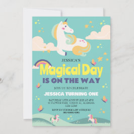 Invitación Chica simple lindo foto Unicornio primer bebé cump