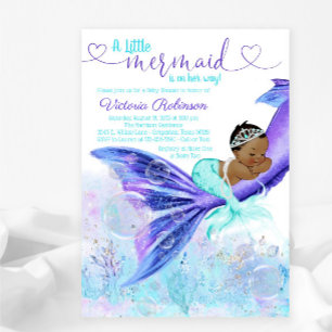 Invitación Chica Sirena Afroamericana Baby Shower