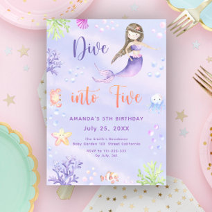 Invitación Chica Sirena Cumpleaños 5 Cinco Años