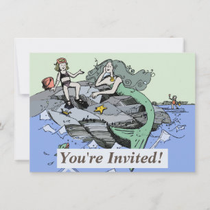 Invitación Chica Sirena Verano Playa Amistad Caprichosa