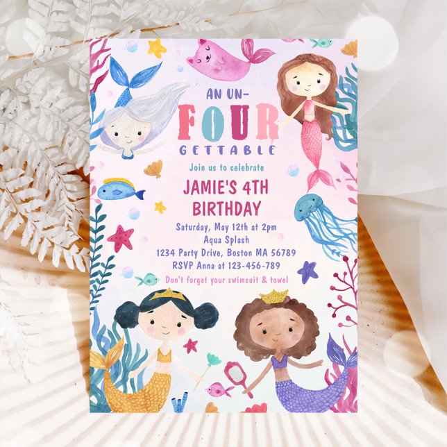 Invitación Chica Sirenita Bajo El Mar 4to Fiesta de Cumpleaño (Subido por el creador)