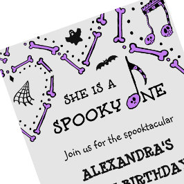 Invitación Chica Skull Spooky un primer cumpleaños de Hallowe