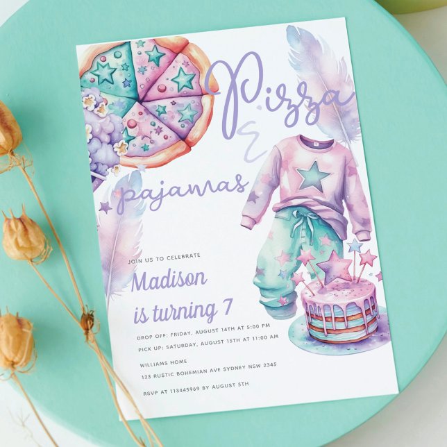 Invitación Chica Sleepover Cumpleaños Pizza y Pajamas (Subido por el creador)