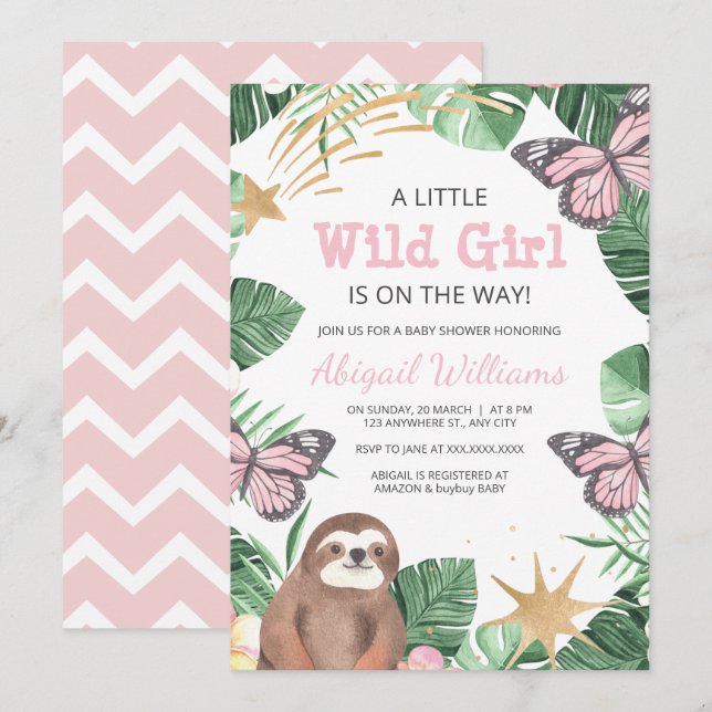 Invitación Chica / Slots / Mariposa / Faux Gold Baby Shower (Anverso / Reverso)