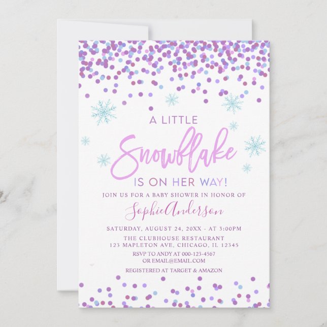 Invitación Chica Snowflake Winter Baby Shower (Anverso)