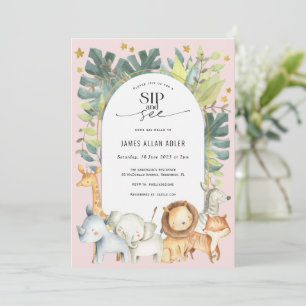 Invitación Chica sorbe y ve al bebé con temática safari