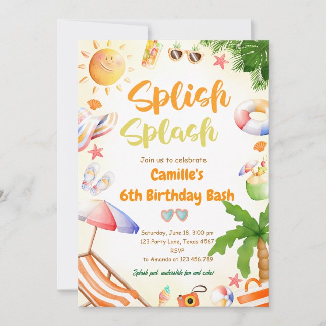 Invitación Chica Splish Splash fiesta de reserva de cumpleaño (Anverso)