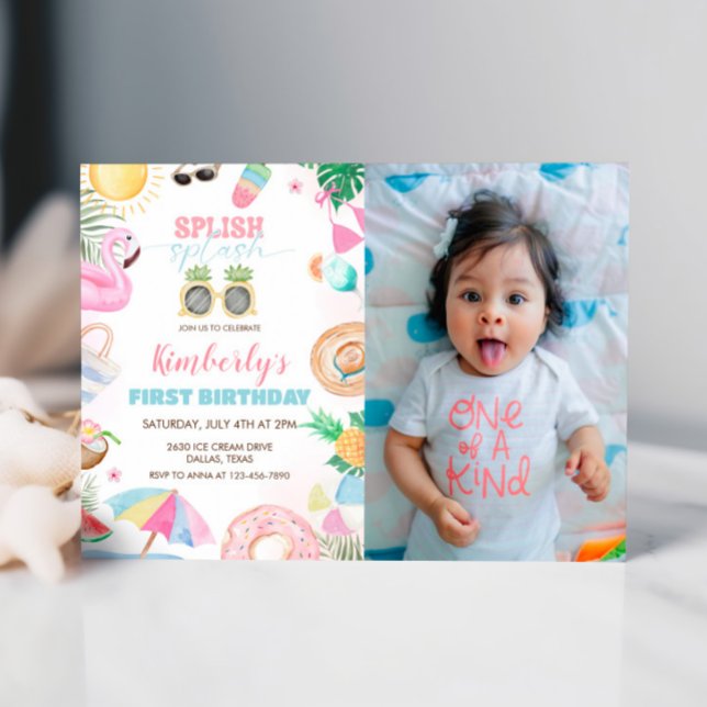 Invitación Chica Splish Splash Fiesta foto rosa (Subido por el creador)