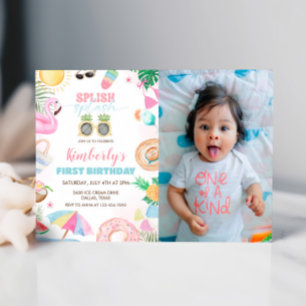 Invitación Chica Splish Splash Fiesta foto rosa