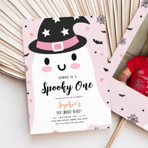 Invitación Chica Spooky One Hallowen Ghost Pink 1er cumpleaño