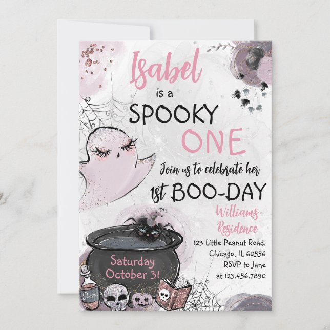 Invitación Chica Spooky Un cumpleaños de Halloween (Anverso)