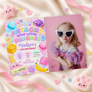 Invitación Chica Squishy Lindo Kawaii Cumpleaños Colorido Fot