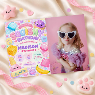 Invitación Chica Squishy Lindo Kawaii Cumpleaños Foto Colorid