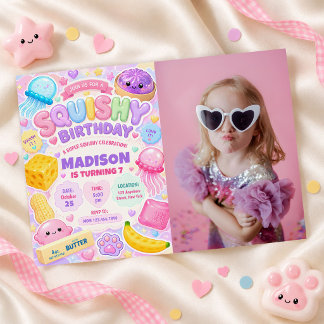 Invitación Chica Squishy Lindo Kawaii Cumpleaños Foto Colorid